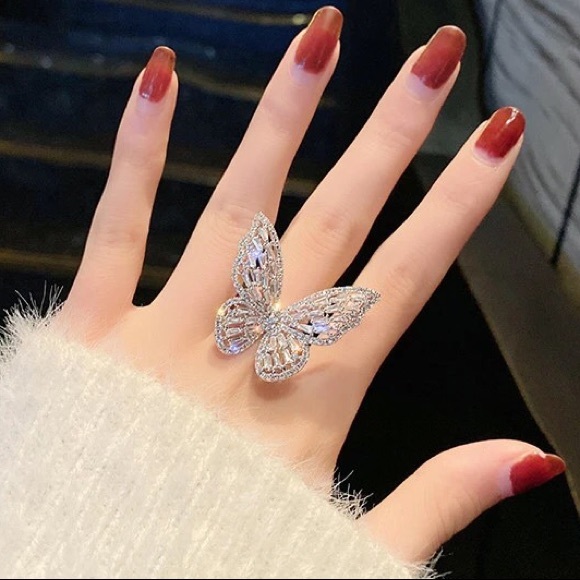 Butterfly ring cubic zirconia 3D large black jewelry stone - Picture 8 of 11